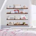 Forbena 36 Inch Picture Ledge Shelf, Floating Nursery Shelves for Wall | Solid Wood Material | Lip Edge | Ideal for Living Room Kids Bedroom Office Photo Frame Display | Walnut Brown | 4 Pack