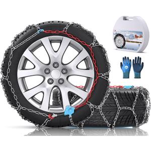 Snow-Chains Auto Fixing 1 Min Quick Fit Easy Installation Tire-Chains, Gifts for Safety, Portable Reusable Universal Emergency Tire Traction Chain for Passenger Car and SUV - Set of 2 (XM-120)