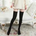 Womens Thigh High Socks Extra Long Cotton Knit Thick Ribbed Over Knee Stockings with Diamond Pattern (One Size, Black)