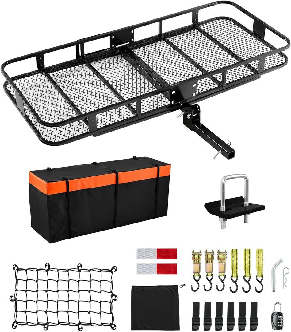 VEVOR 70" x 30" x 6", Hitch Cargo Carrier, 500 lbs Capacity with Ratchet Straps & Cargo Bag, Folding Hitch Mount Cargo Carrier Basket with Hitch Lock for 2" Receiver, Fit for SUVs