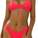ZAFUL Women's Tie Back Padded High Cut Bralette Bikini Set Two Piece Swimsuit, Medium