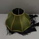 Victorian Lamp Shade, Tassel and Fringe,5.5"x11.8"x12.3" Style Bell Shape Scallop velvet top replacement lamp,Floor and Bedside Lamps (Olive Green)