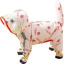 HDKUW Small Dog Raincoat & Rain Shoes Set,Full-Coverage Reflective Dog Jacket with D-Ring,Dogs Raincoat with Rain Boots Set for Puppy Small Dogs Strawberry M (M:Chest Girth 14"-16",Weigth 5-8LB)