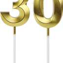 30th Birthday Candles for Cake, Number Candles Decoration, Gold Birthday Cake Toppers for Men Women Anniversary Celebration (30th, Gold)