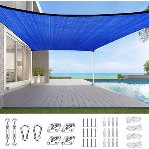 Quictent 20X20FT 185G HDPE Square Sun Shade Sail Canopy 98% UV Block Outdoor Patio Garden with Hardware Kit Blue