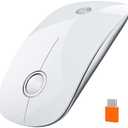 RAPIQUE R306C USB C Wireless Mouse, Type-C 2.4GHz Portable Computer Mouse, Silent Click, Ultra-Slim, 3-Speed DPI, 480 Hours Battery Life, for USB-C Laptops, MacBook, iPad, Surface Pro, MacOS - White