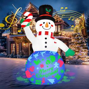 Joiedomi Christmas Snowman Inflatables Outdoor Decor, Christmas Inflatable Snowman with Music and Rotating Colorful Light, Blow Up Decoration for Xmas Party Outdoor Yard Garden Lawn Dcor