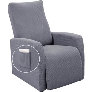SearchI Recliner Chair Cover Jacquard Chair Covers 4 Piece, Small Recliners Sofa Slipcover for Home Theater Seating with Elastic Bottom, Recliner Protector with Pocket for Recliner, Light Gray