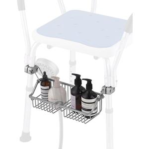 Rustproof Hanging Shower Caddy for Shower Chair, Stainless Steel Bathroom Basket for Bathroom Chair Bench,Showers Caddy Chair with Hooks, Shampoo Bottle Holder for Elderly, Pregnant, Handicap, Patient