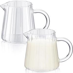 Baderke 2 Pcs Glass Creamer Pitcher 150 ml Elegant Wave Shaped Small Glass Pitcher Serving Glass Milk Frothing Pitcher Tea Coffee Sauce Milk Frother Cup Creamer Jug for Kitchen