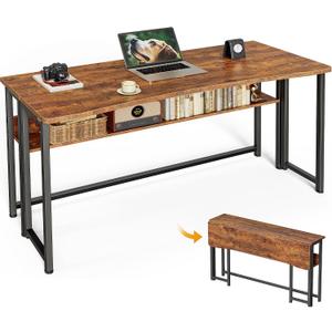 Huuger Folding Desk with Storage Shelf, 47.2 Inch Foldable Computer Table, 18.5"D x 47.2"W