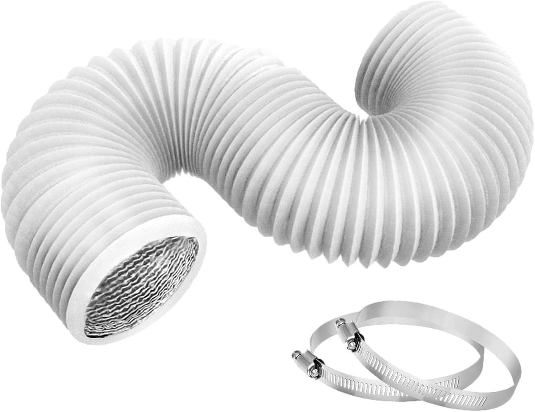 4 Inch 8ft Dryer Vent Hose, Flexible Insulated Air Ducting,Vent Hose PVC Aluminum Foil with 2 Clamps for HVAC Ventilation(White) (8feet)