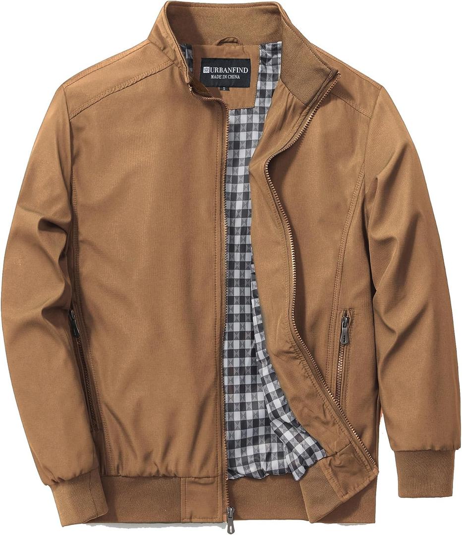 URBANFIND Men's Sports Shell Jacket Lightweight Windbreaker Outdoor Recreation Coat (Brown, M)