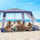 Rhino Valley Beach Cabana, 8  8FT Foldable Beach Tent with Cup Holder, Beach Canopy Easy Setup with UPF50+ Protection, Windproof Stable Beach Tent, Portable Beach Cabana Tent for Beach Camping (Blue & White Stripes)