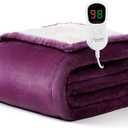 Homemate Heated Blanket Electric Throw - 50"x60" Heating Blanket Throw 1/2/4/6/8 Hours Auto-off 10 Heat Level Heat Blanket Over-heat Protection Flannel Sherpa Heater Blanket Electric ETL Certification (Purple)