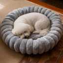 Donut Dog and Cat Bed, Luxurious Comfortable Faux Rabbit Fur Pet Beds, Round Anti-Anxiety Calming Puppy Kitten Bed with Anti-Slip Bottom for Small Medium Dogs & Cats(33", Brown) (S(23*23*8), Grey)