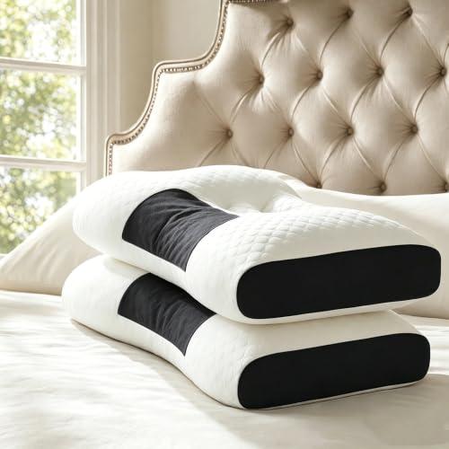 weiniuniuu Nuzzle Pillows 2 Pack, Neck Pillows for Pain Relief, 3D Knitted Cotton SPA Massage Pillows, Cervical Neck Support Pillows to Help Sleep and Protect The Neck, Bed Pillows for Sleeping(White)