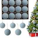 3.15 inch Velvet Christmas Ornaments Balls Sets, 12 PCS Velvet Ornaments for Christmas Tree, Flocked Ornaments Balls for Holiday Party Xmas Hanging Decoration ( Dusty Blue)