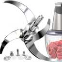 Stainless Steel Food Processor Blade, Plastic-Free & Self-Adjustable Height, 8 Cup/2L Chopping Blade Compatible with Ganiza, SPZTJK, BUMET, Syvio, Homeasy ect. Bi-Level Blades, Safer Baby Food Making (Medium)