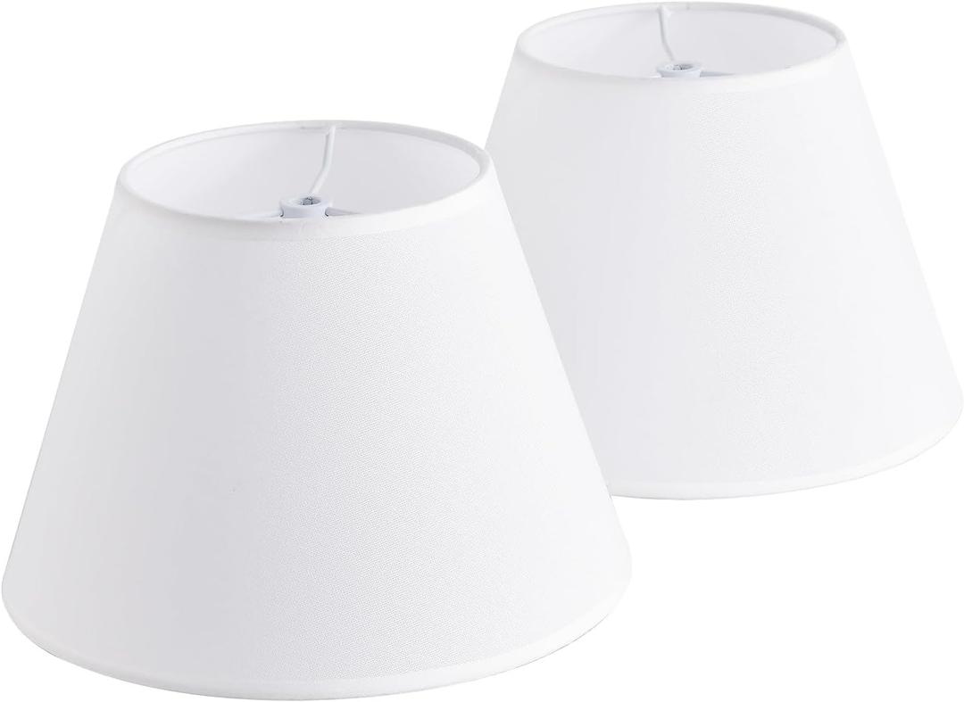 White Small Lamp Shade for Table Lamps, 6" Top x 10" Bottom x 7" High Barrel Lampshades, Linen Fabric Lamp Cover Replacement, Spider Fitter for Harp and Adapter, 6x10x7 Inch Retro Decor(White, 2 Pack)