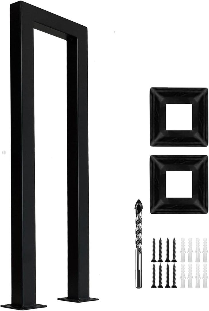 2FT Black Sturdy Non-Slip U-Shaped Safety Guardrail, Equipped with Decorative Cover, Retro Industrial Iron Handrail, Stylish & Safe Grab Bars, for Indoor and Outdoor Steps