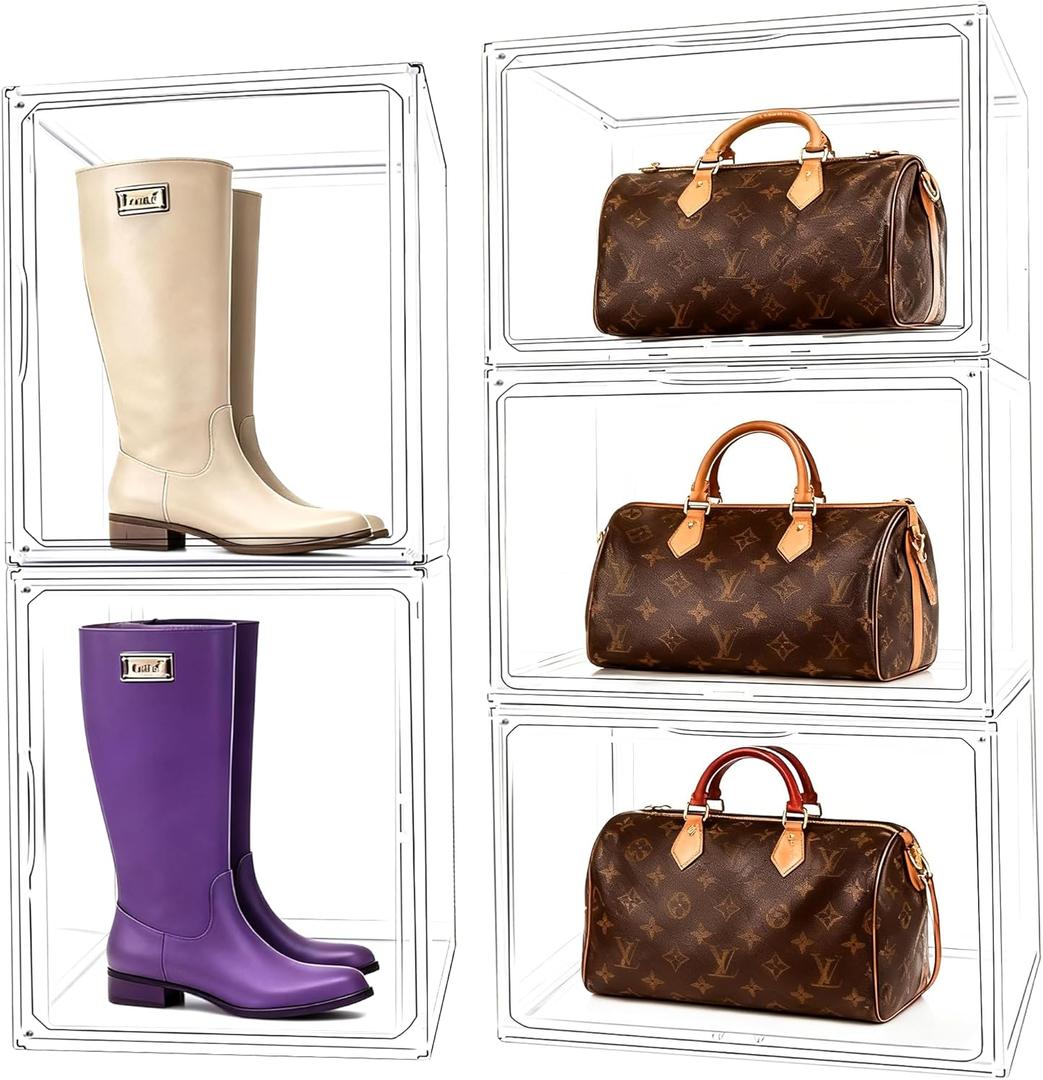 3 Pack XXX-Large Acrylic Purse Box Organizer 17.3x13x13'' Clear Handbag Organizer Acrylic Box Display Case with Magnetic Attraction Lid, Showcase for Tote Bag, Helmet, Tall Boots, Super Large Figures