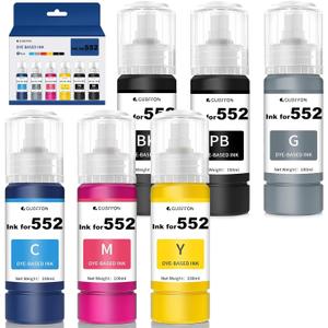 Compatible for 552 Ink 600ml Refill Ink Bottle Replacement for EcoTank Photo ET-8550 ET-8500 Printer High Capacity 6-Pack (Not Sublimation Ink)