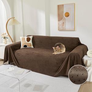 MEETSKY Couch Cover for 3 Cushion Cat Scratch Proof Couch Protector Washable Sofa Covers Sectional Couch Covers for Dogs Soft L Shape Sofa Slipcover for Pets Kids, 91" x 134", Brown