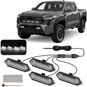 LED Grill Lights - 4PCS Front Grill Lights for Toyota Tacoma TRD Sport TRD Off-Road TRD Pre Runner 2024 2025 2026 with Fuse Adapter & Harness (White Light with Clear Shell)