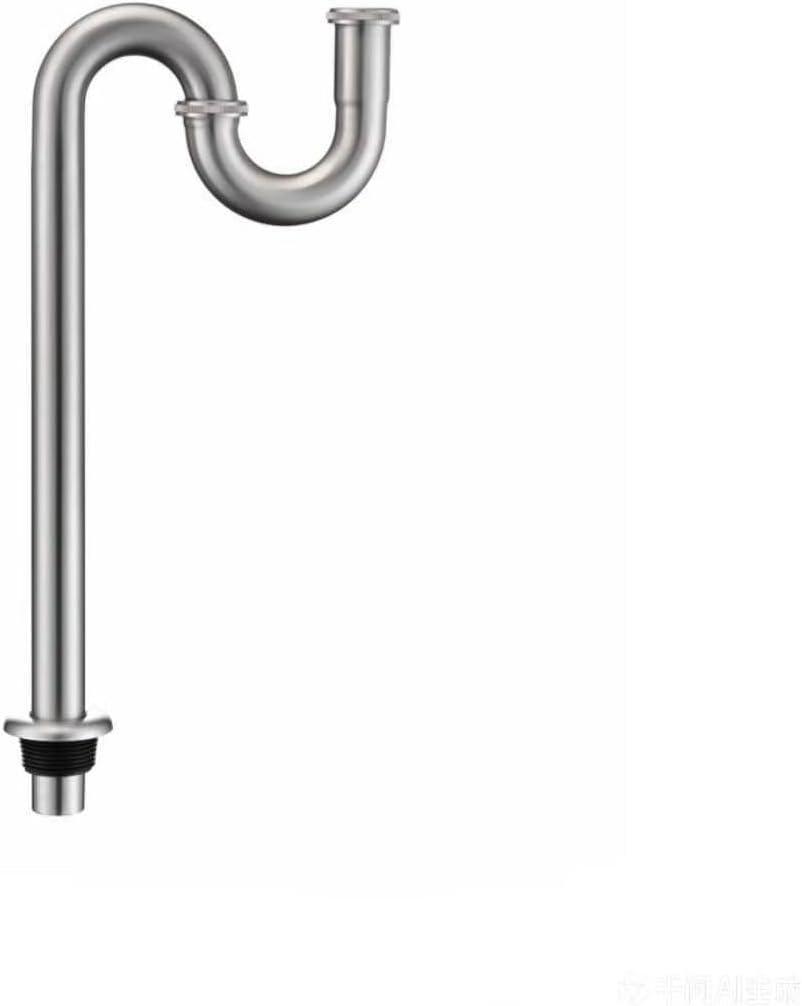 1-1/4 Inch Brushed Nickel Stainless Steel S-Trap Drain Pipe with Flange for Bathroom Sink, Floor Mounted