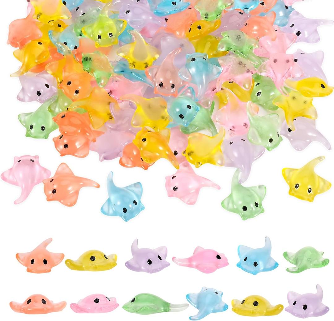 120 PCS Miniature Sting Ray Statues, Mini Ray Fish Cake Decoration, Marine Animal Toy, Doll House Garden Decoration DIY Crafts (6 Colors)