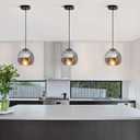 Mirror Smoke Gray Glass Pendant Lights Kitchen Island 3 Pack 7.87" Glass Globe Pendant Light Black Hanging Light Fixture Modern Pendant Lighting for Kitchen Island Bedroom Dining Room