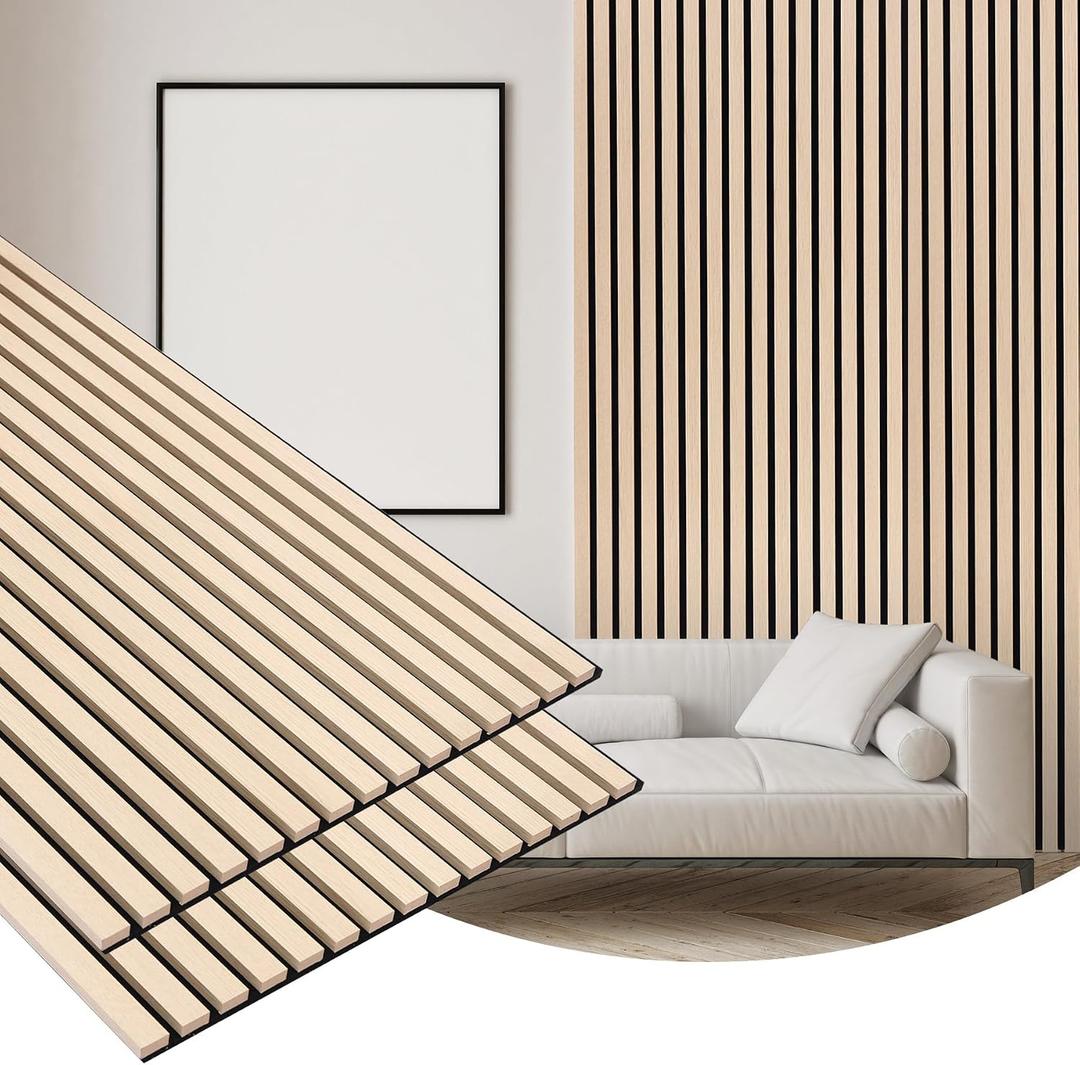 Gaahing 2 Pack Wood Finish Accent Wall Panels, 3D Slat Acoustic Paneling for Recording Studio, Office, Living Room Interior Decoration (Natural Oak, 48"L x 24"W)