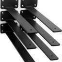 6 Pack - 12 inch Black Hidden L Shelf Bracket (1/5 Inch Thicked) Iron Floating Shelf Brackets Rustic Industrial Metal Brackets for Shelf Support