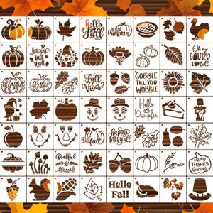zosylley 3inch Fall Stencils for Painting on Wood 56pcs Pumpkin Stencils Autumn Leaf Stencils Turkey Scarecrow Gnome Draw Templates for Wood Signs DIY Crafts Canvas Tier Tray Decor