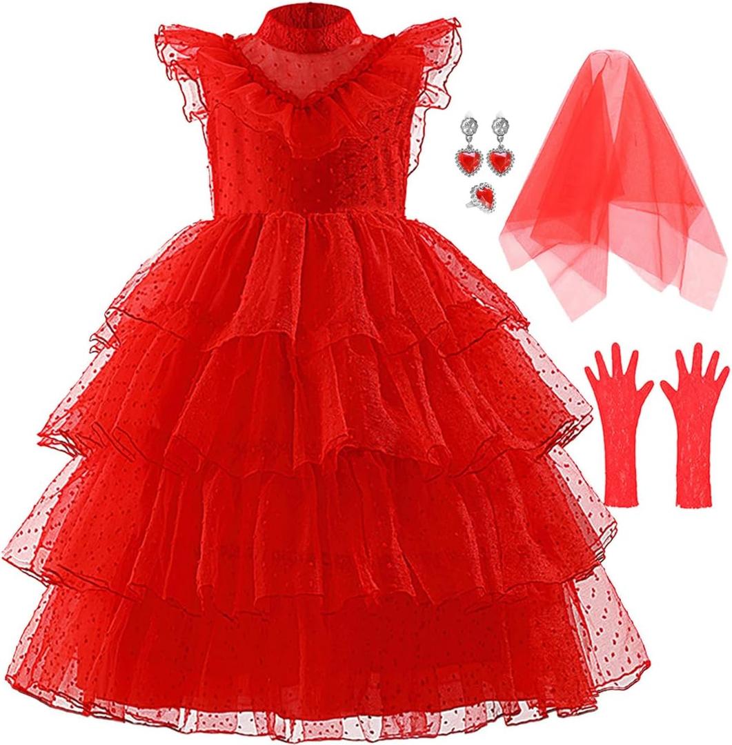 Girls Halloween Costumes Ghost Red Bride Dress Up Cosplay Costume (Red, M)