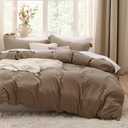 Bedsure Coffee Duvet Cover Full Size - 3 Pieces Prewashed Extra Soft Cotton-Like Polyester Bedding Set, Includes 1 Duvet Cover 80x90 Inches with Zipper Closure & 2 Pillow Shams, No Comforter, 02 - Brown (No Comforter), Full (80" X 90")