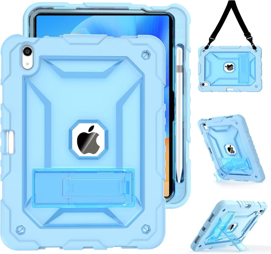 TIMISM Case for iPad 10th Generation 2022, iPad (A16) 11 Inch 2025 with Pencil Holder & Kickstand, Translucent Hard PC Back Cover, Heavy Duty Shockproof Protective Case for iPad 11/10, Clear Blue