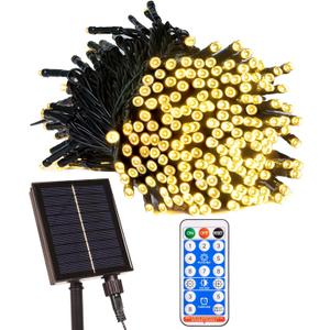 Solar String Lights for Outside,66FT 200 LEDs Solar Fairy Lights Remote Controlled,IP65 Waterproof Outdoor String Light for Patio Garden Backyard Tree Balcony Wedding Christmas,Warm White
