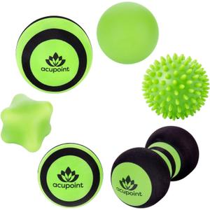 Massage Ball Therapy Set for Muscle Knots and Post-Workout - Physical Therapy Balls, Trigger Point & Yoga Therapy, Massage Ball for Feet - 6-Piece Set (Green)