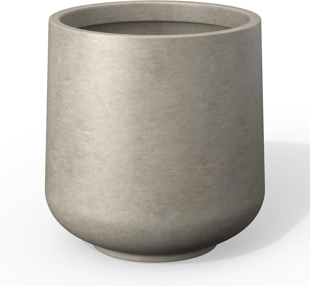 Kante 15.3" Dia Round Concrete Planter, Outdoor Indoor Large Plant Pots Containers with Drainage Hole and Rubber Plug for Home Garden Patio, Buff Concrete