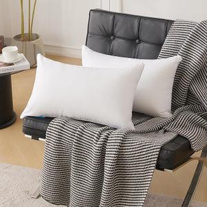 Oubonun 16 x 24 Pillow Inserts (Set of 2) - Lumbar Pillow with 100% Cotton Cover - Rectangle Square Interior Sofa Pillow Inserts - Decorative Pillow Insert Pair - White Couch Pillow