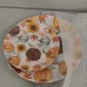 WDF 24Pcs Thanksgiving Plastic Plates - Heavy Duty Fall Plastic Plates - Gold Pumpkin and Sunflower Pattern for Thanksgiving Dinner & Parties (10inch 7inch)