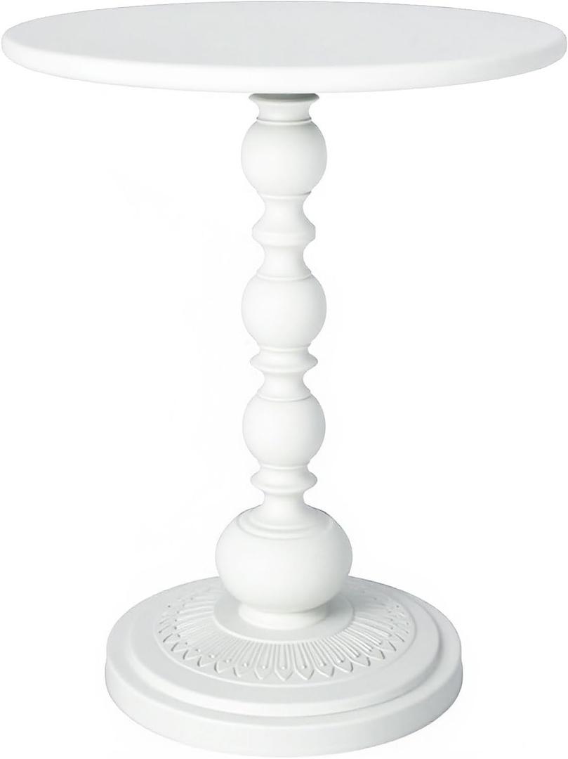 Metal Small End Table,Vintage Matte Black Round Side Table Nightstand for Bedside or Sofa,Small Accent Pedestal Table for Living Room Corners Bedroom Patio and bar (Light White)