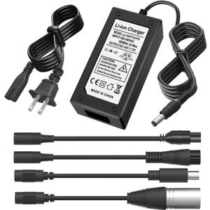 42V 2A Scoter Charger 5 Plugs for 36V Lithium Battery Pack DC 5.5 * 2.1 with 8mm 3 Prong/12mm 3 Prong Connector/8mm RCA/ 3-Pin Male XLR Connector,Universal 5 in 1 Charger Power Adapter