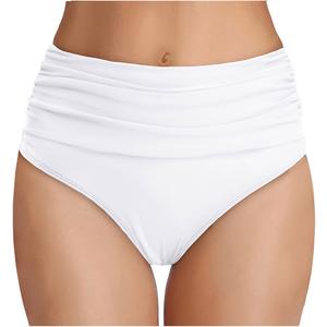 Tempt Me Women's High Waisted Bikini Bottom Tummy Control Ruched Bathing Suit Swim Bottom (X-Large, White)