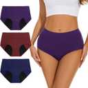 Incontinence Underwear for Women High Absorbency Period Panties Ladies Leakproof Protective Menstrual Postpartum Bladder Control Washable Cotton Briefs Multipack (X-Large, Purple/Red/Blue)
