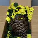 HyeFlora Artificial Fake Hanging Outdoor Flowers Plants Basket, Faux Silk Yellow Daisy Flowers UV Resistant Realistic Hanging Planter Orchid Vines for Outside Porch Patio Home Garden Yard Decoration