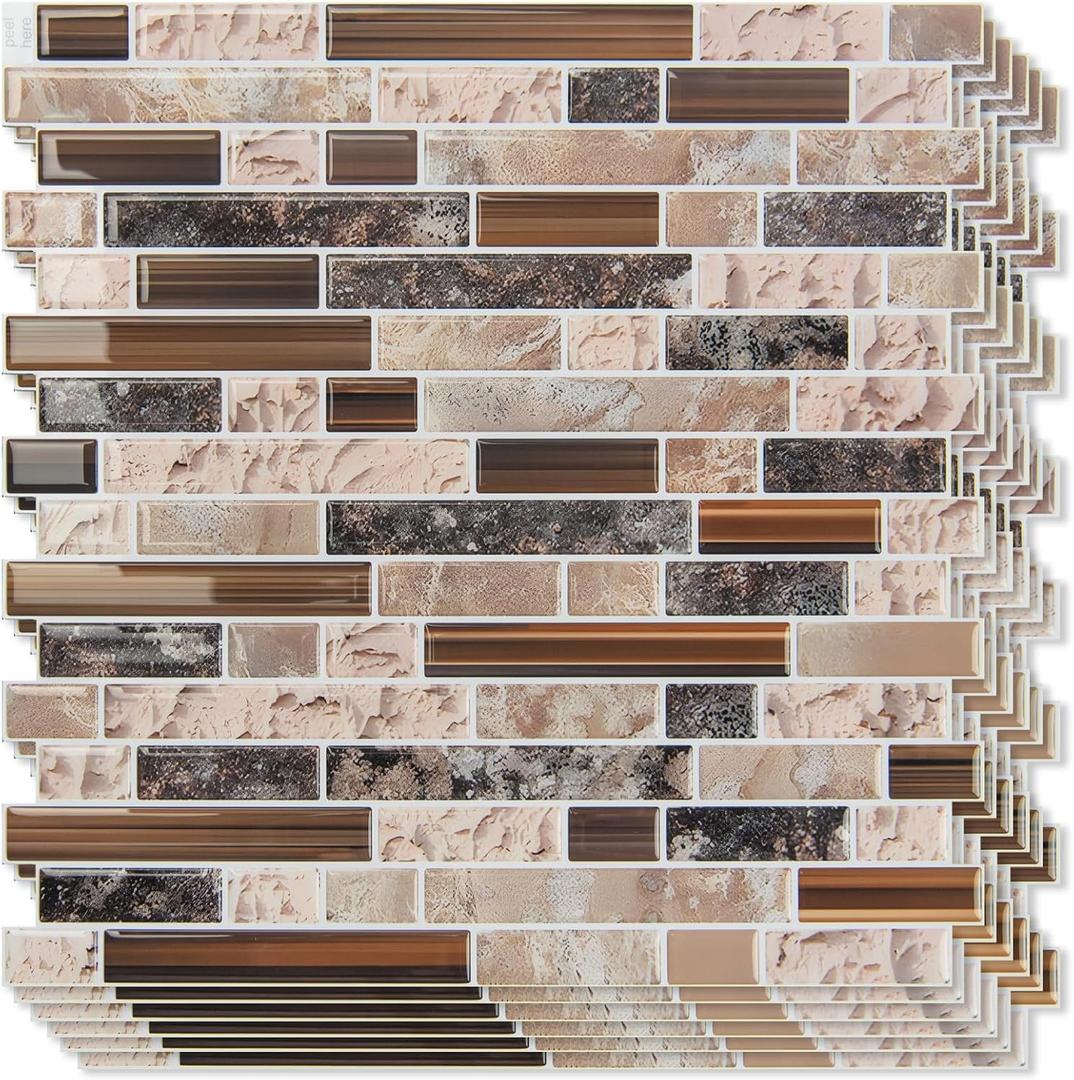 Art3d 10-Sheet Heavy-Duty Peel and Stick Backsplash, Waterproof Wall Tiles Stick on Kitchen Backsplash Living Space, Sandstone (12 x 12 Inch)