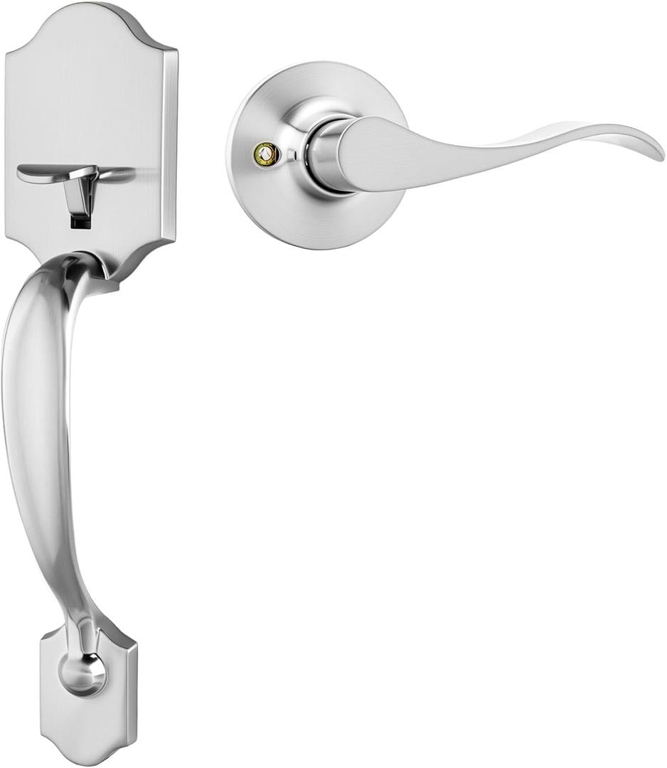 goldenwarm Front Door Handle, Nickel, Single Cylinder, Reversible Lever, Adjustable, 11 x 2 inches, 2.67 lbs, Stainless Steel, Brushed Finish, Entry Way Handleset